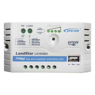 Controlador de Carga Solar PWM / 10A / 12/24V Auto / USB 5V/2A / Tierra Positivo Común / LED