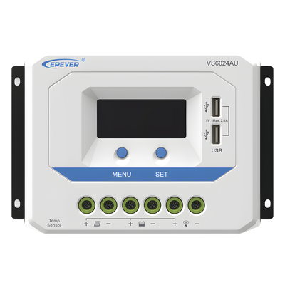 Controlador Solar PWM / 60A / 12/24V Auto / Doble USB / Pantalla LCD / VOC 50V / Tierra Positivo Común / Entrada 9V-32V