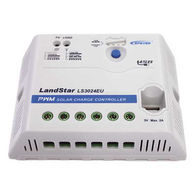 Controlador Solar PWM / 12/24 VDC Auto / 30 A Carga-Descarga / USB 5V 2A / Positivo Común / IP20