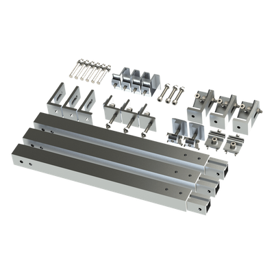 Caja de accesorios de aluminio anodizado / Montaje techo / Arreglo 1x2 / Inclinación 20-45° / Resistencia viento 136 km/h