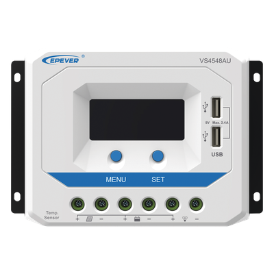 Controlador Solar de Carga PWM / 12/24/36/48 V Auto / 45 A / 96 V PV / Display LCD / USB 2.4 A / -25°C a 55°C