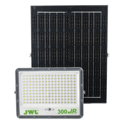 Reflector LED Solar / 300 W / Luz Blanca 6500 K / Ángulo 120° / IP65 / Control Remoto / Panel Solar Incluido